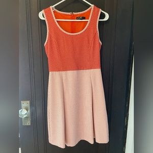 C. Luce Sleeveless Two Tone Orange White Dot Mini Dress - Sz S